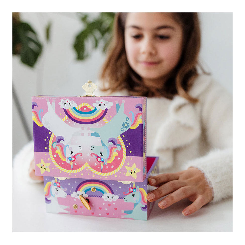 Totum unicorn sieradendoosje met muziek, juwelenkistje muziekdoosje met geluid | speelgoed meisjes - draaiende unicorn en spiegel cadeau tip peuter kleuter