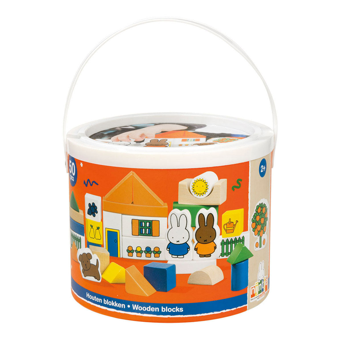 Bambolino nijntje blokkenton, houten blokken in opbergton - educatief speelgoed - peuter, kleuter - vanaf 2 jaar - toys