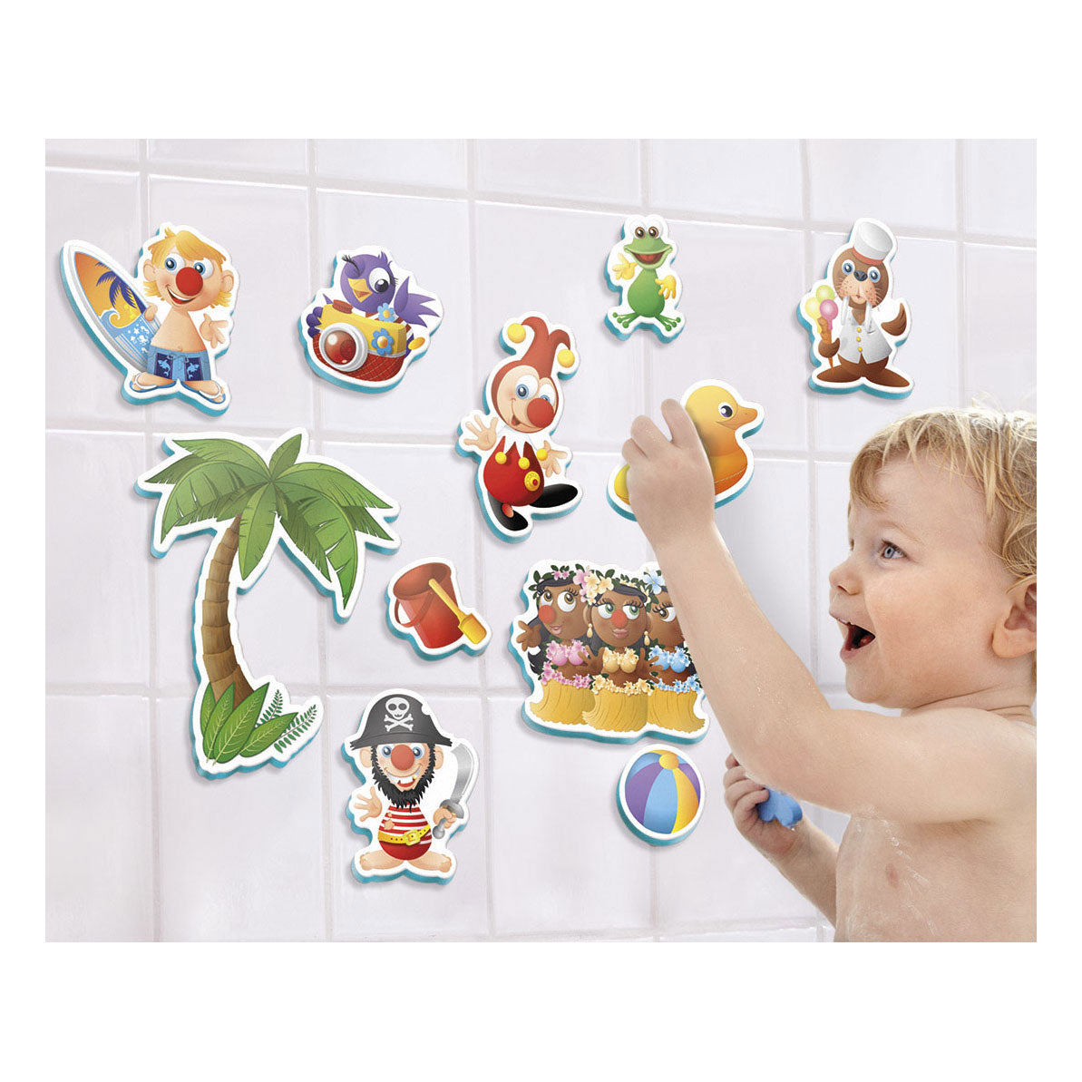 Bambolino speelgoed badfiguren jokie in opbergnetje, 10st.