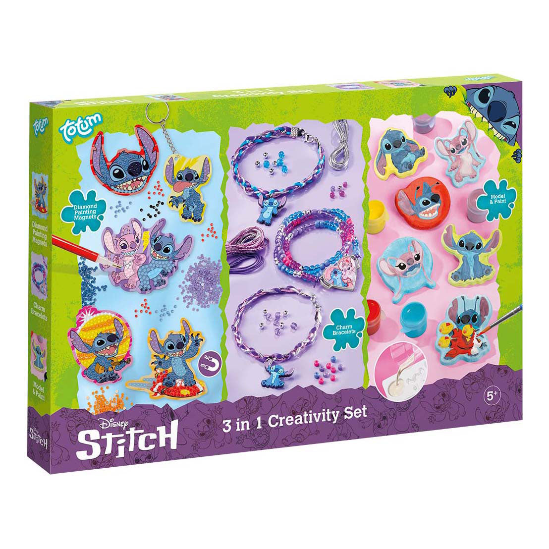 Creative craft group totum 3in1 stitch diamond painting, armbanden maken en gips gieten knutselset