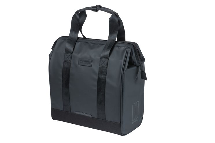 Basil tas grand tarpaulin shopper zwart mik hooks | 23l