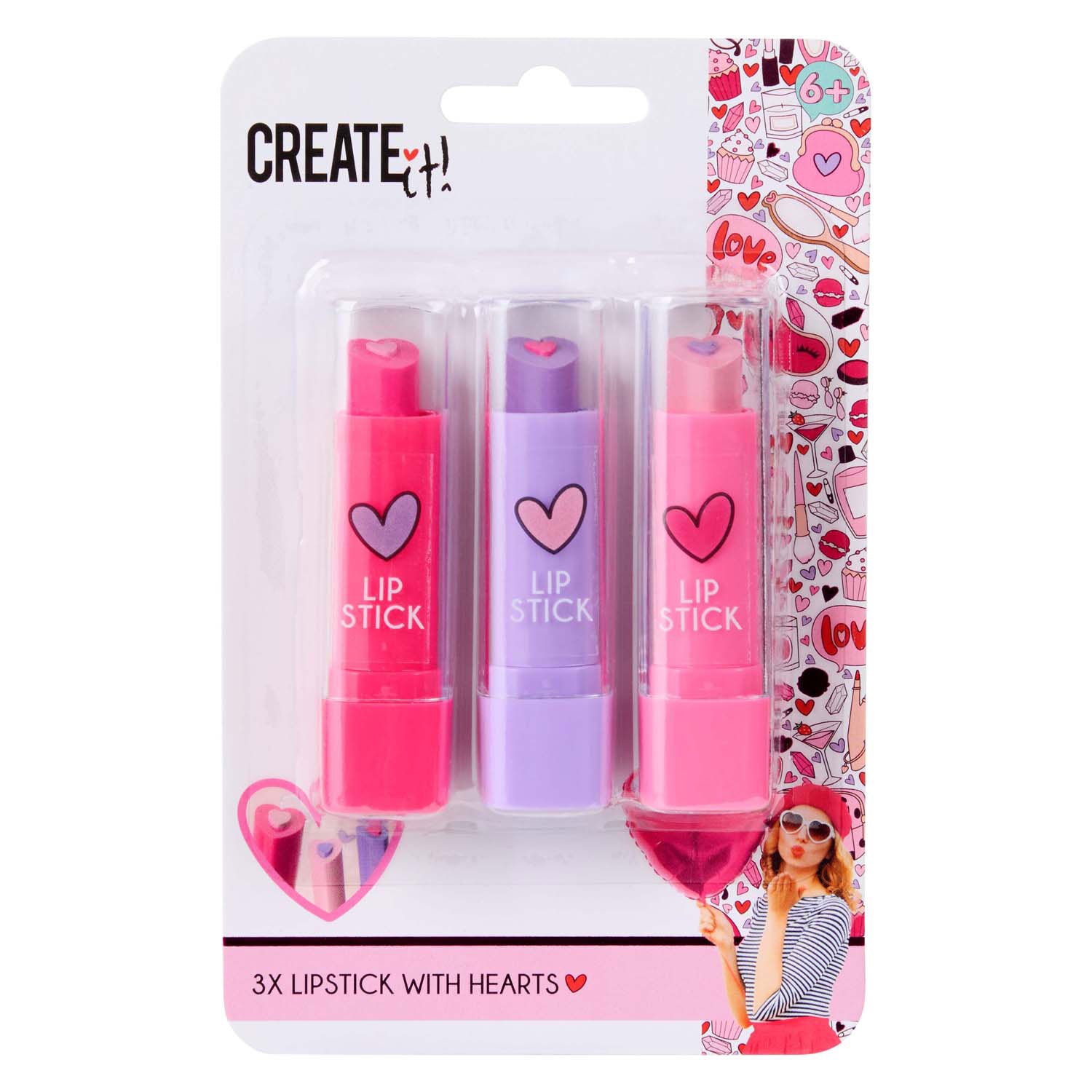 Maak het! hart lippenstift, 3st.