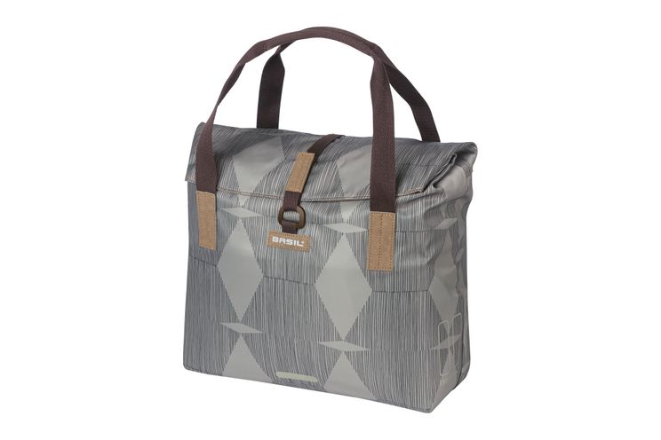 Basil Elegance fietsshopper, Green PET, waterkerende vouwsluiting, gepolsterde handschouderbanden, 20-26L, taupe