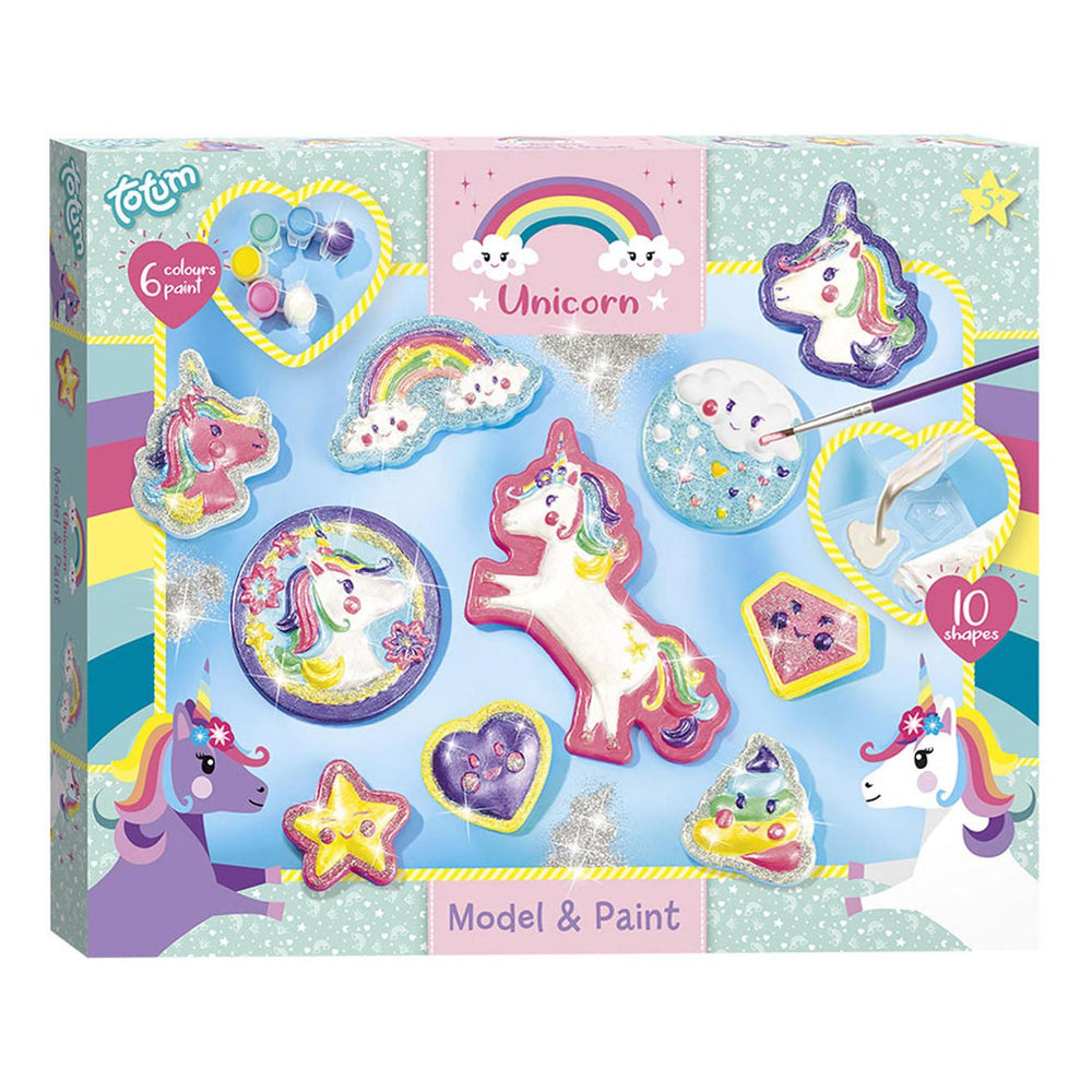 Totum unicorn gips gieten schilderen model paint 10 gipsfiguren maken incl. 5 kleuren verf en penseel - knutselset cadeau tip speelgoed meisjes en jongens vanaf 5 jaar