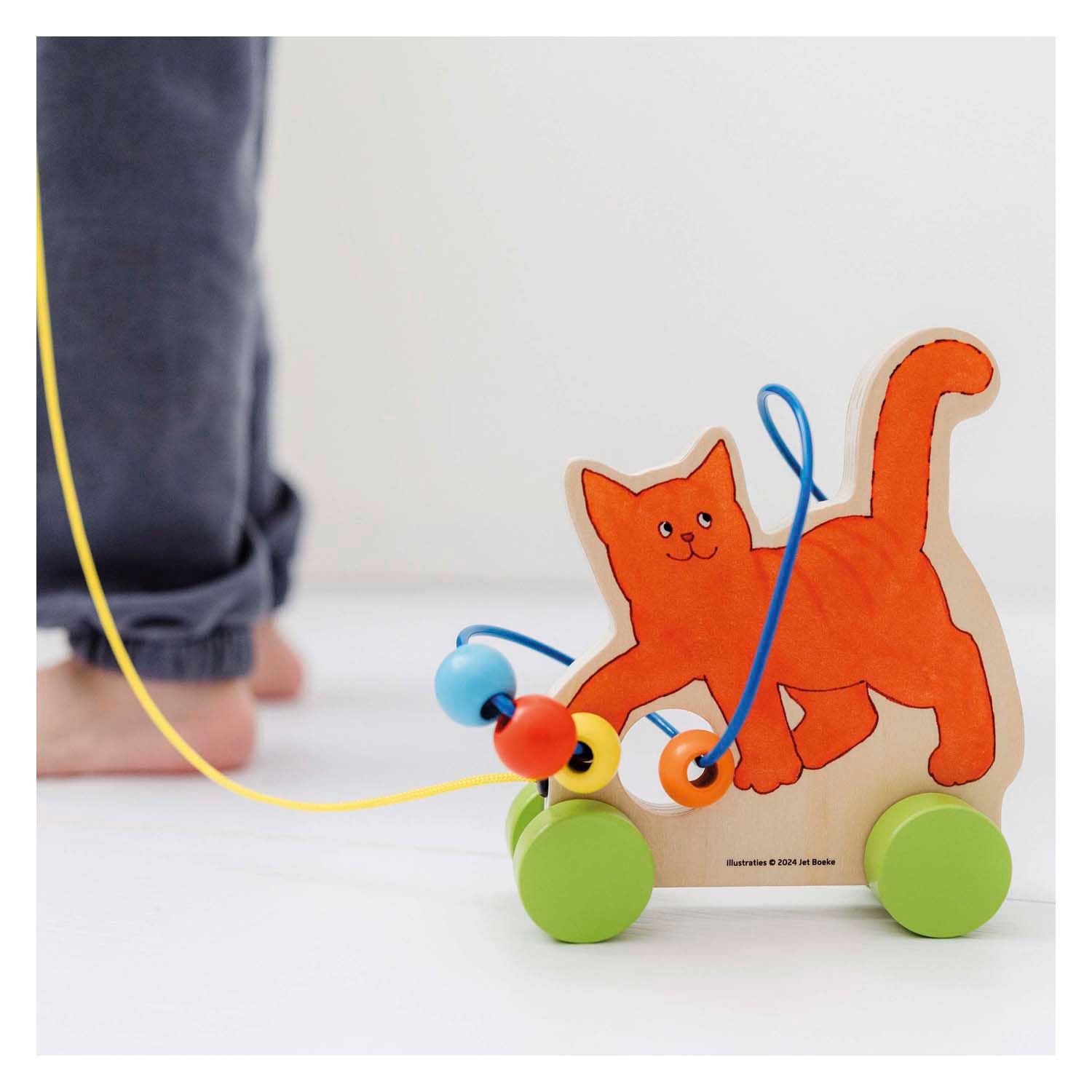 Bambolino speelgoed dikkie dik houten trekfiguur met motoriekspiraal