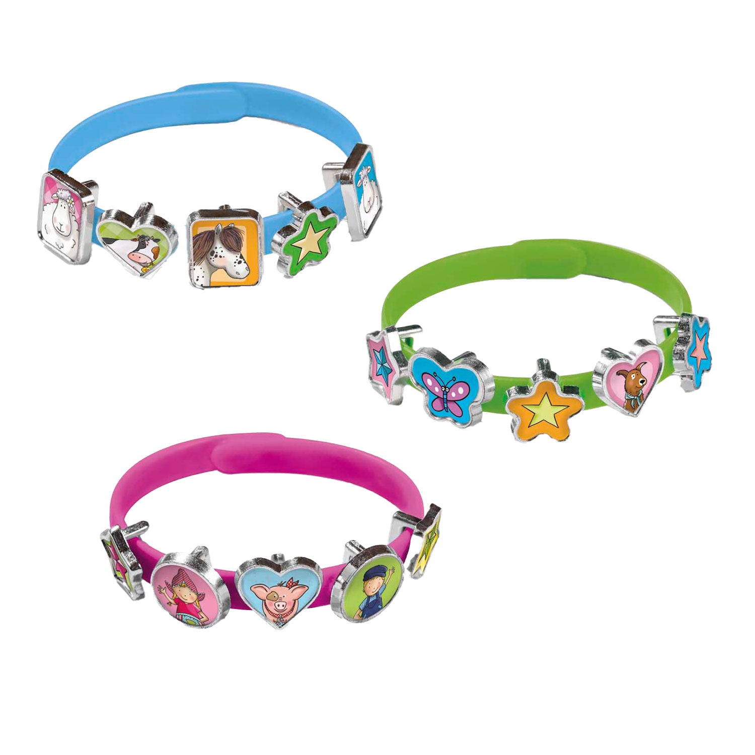 Fien teun schuif armbandjes maken - 3 armbandjes met 18 schuifbedels - vanaf 3 jaar - bambolino toys - boerderij thema