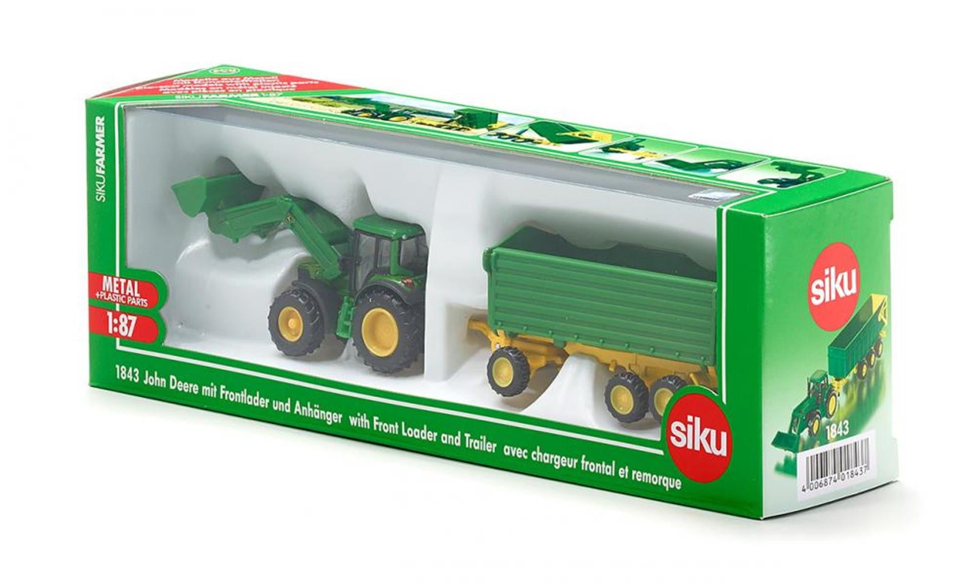 Siku 1843 john deere met aanhangwagen 1:87