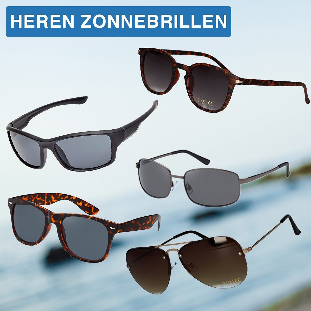 Spectrum zonnebril heren vierkant metaal