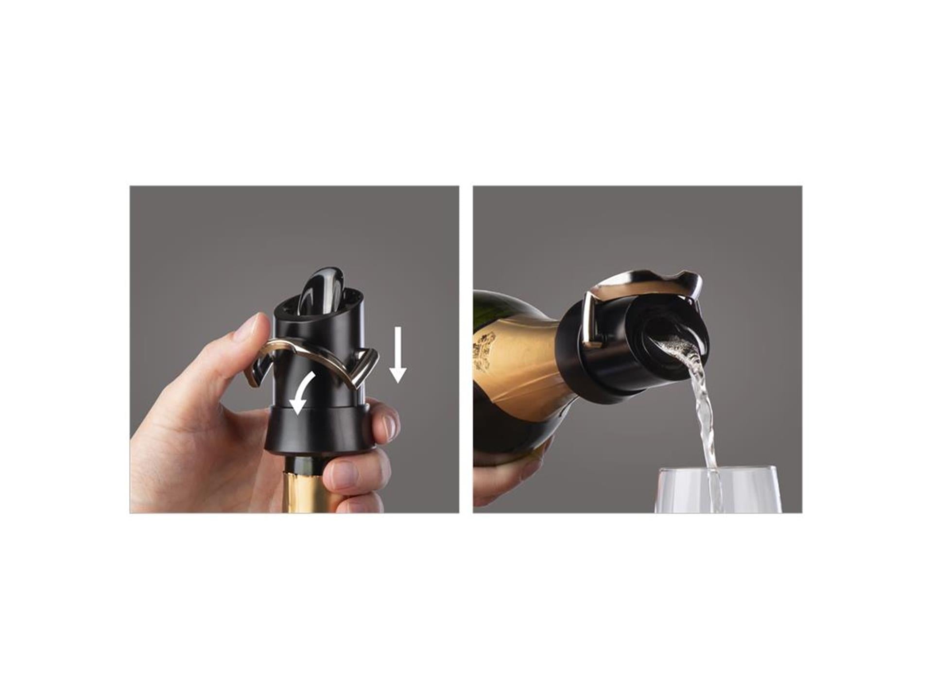 Vacu vin champagne saver server – champagne stopper met schenktuit – houdt bubbels langer vers – zwart