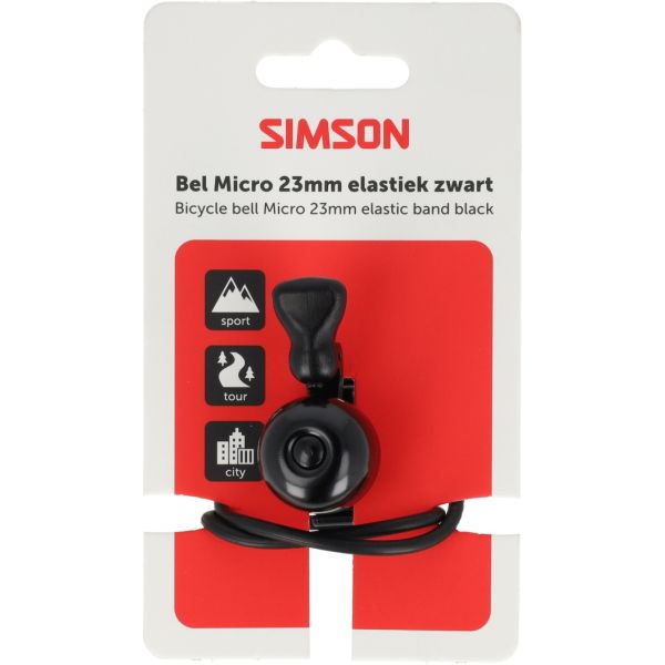 Simson fietsbel micro 23mm rubber elastiek bevestiging zwart