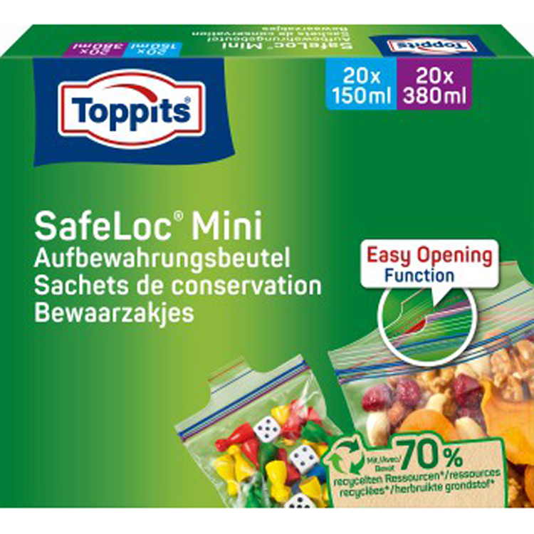 Toppits 1067514 - safeloczakjes mini 150ml(20 stuks) 380ml(20 stuks) | 12 stuks