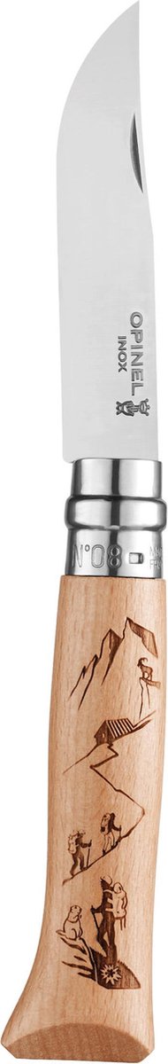 Opinel n°08 - hiking alpine - serie engravings - rvs en hout