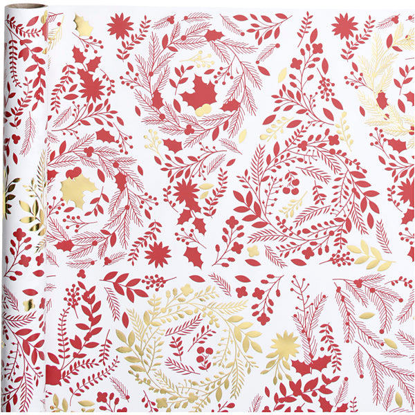 Creativ company inpakpapier, kerstbomen, b: 50 cm, 80 gr, goud, rood, wit, 3 m 1 rol
