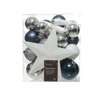 Kerstballen kunststof glanzend, mat, glittermix