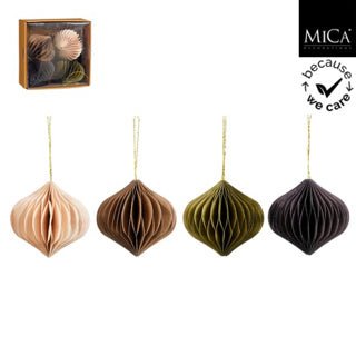 Ornament ui beige d.groen bruin paars 4 stuks fsc mix - h8xd8cm | 4 stuks