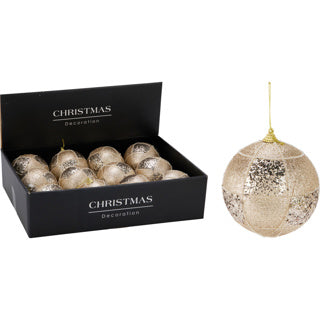 Kerstbal 100mm glitter goud | 12 stuks