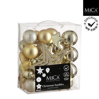 Edelman boom decoratie onbreekbaar champagne 40 stuks - d8cm
