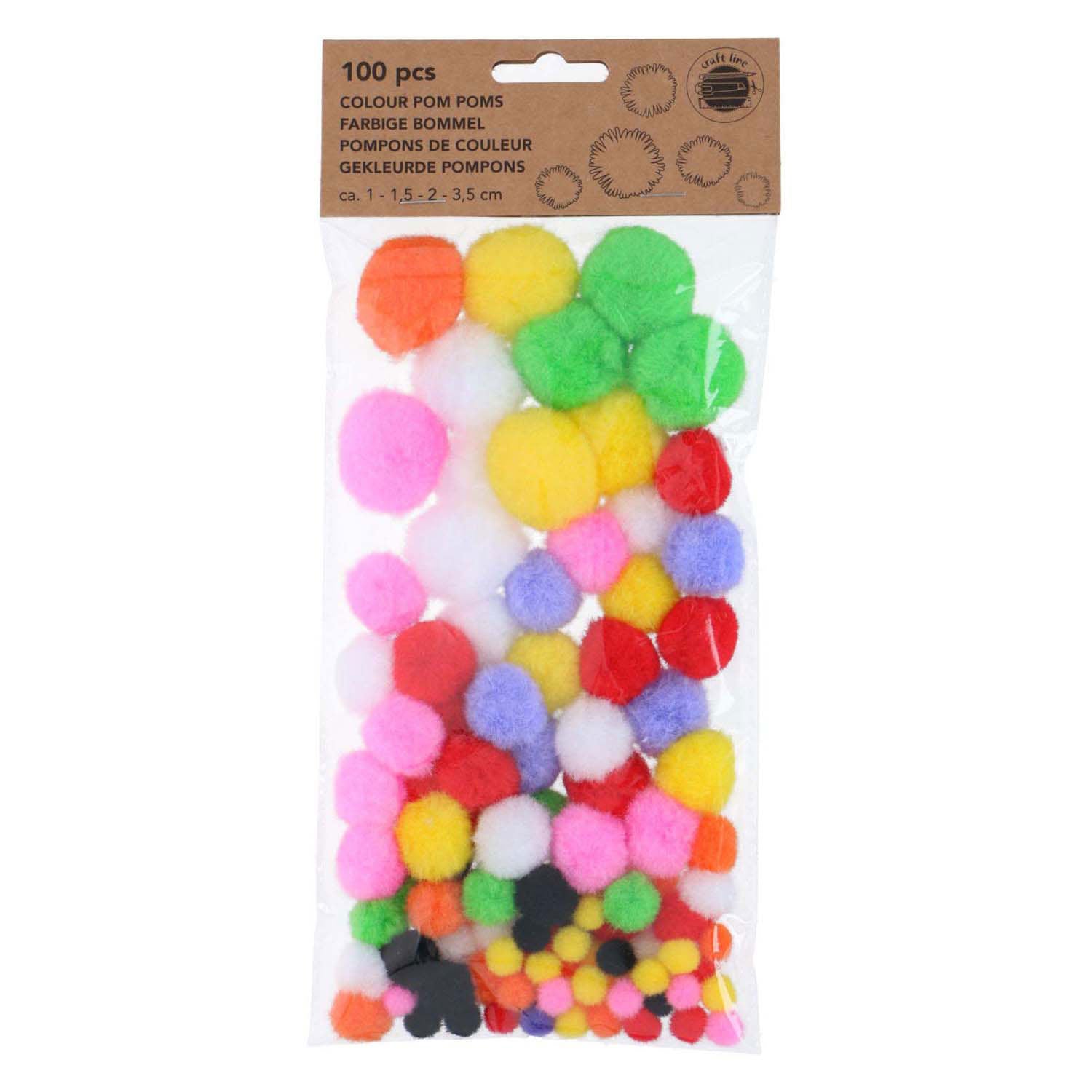 Gekleurde pompons, 100st.