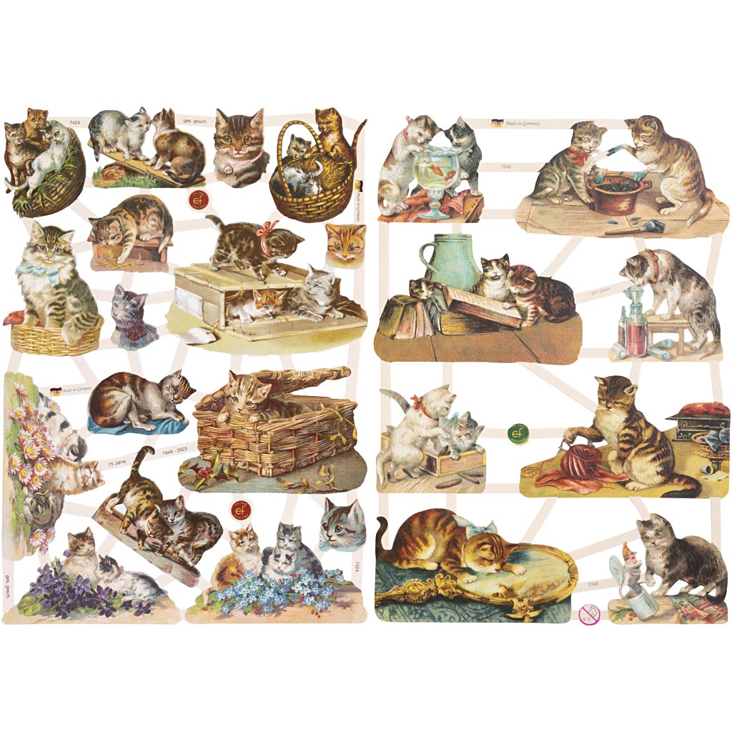Vintage plaatjes, katten, vel 16,5x23,5 cm, 2 vel 1 doos