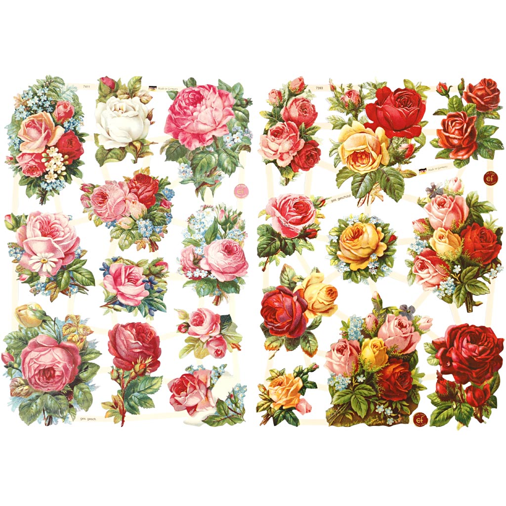 Vintage plaatjes, rozen, vel 16,5x23,5 cm, 2 vel 1 doos