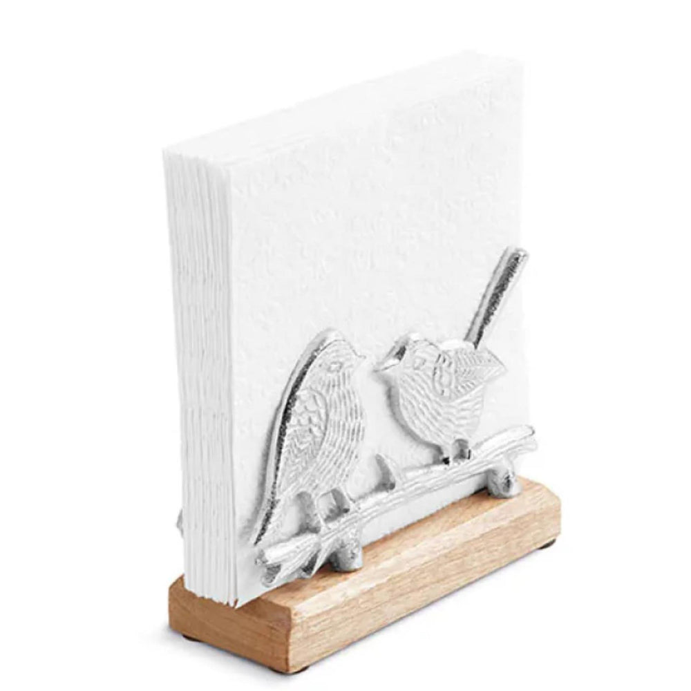Ambiente servethouder birds metaal en mangohout 16x6x12cm