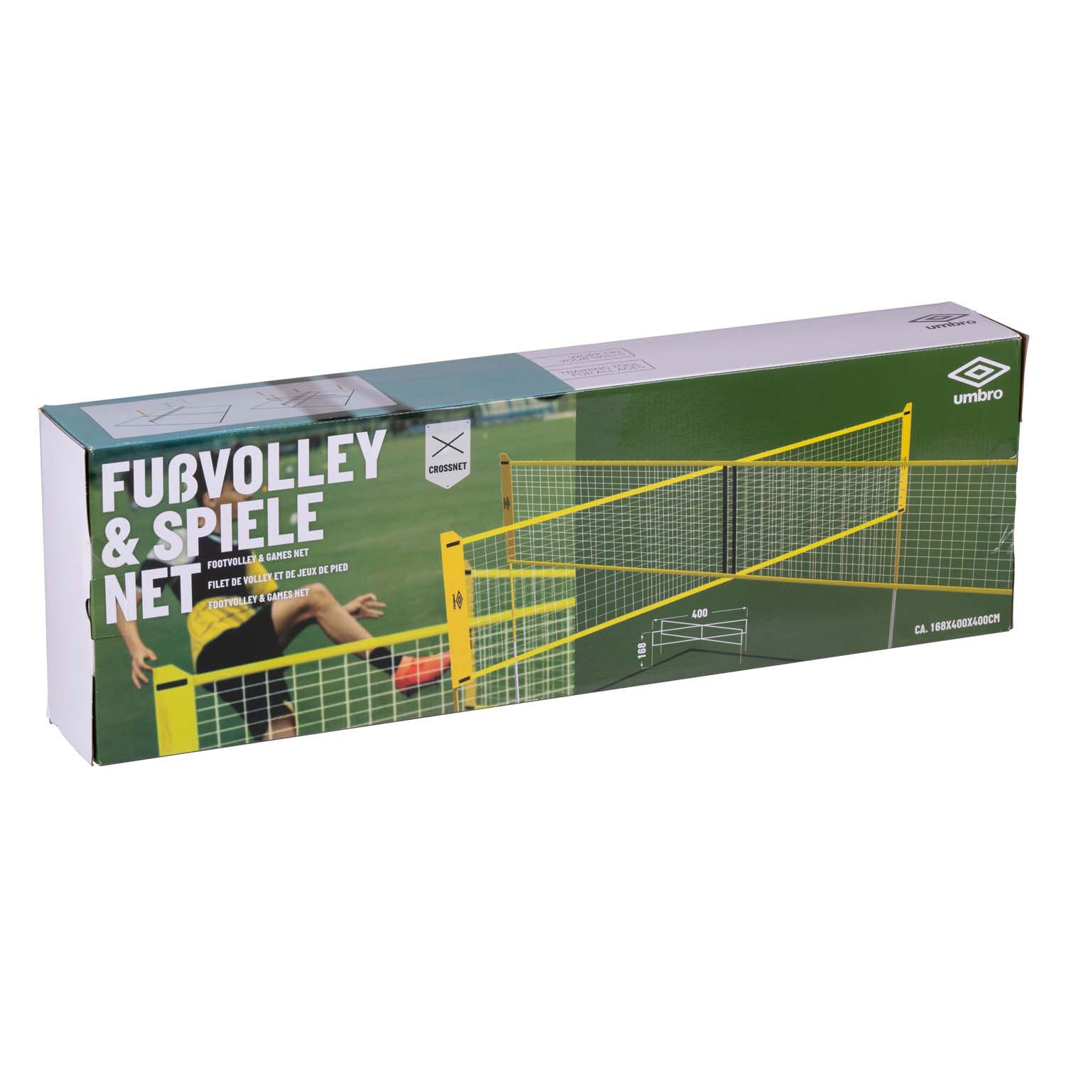 Umbro sportnet - spelletjes set - 168 x 400 cm - 4 vakken - volleybalnet - badminton - voetvolley - crossnet - zwart geel
