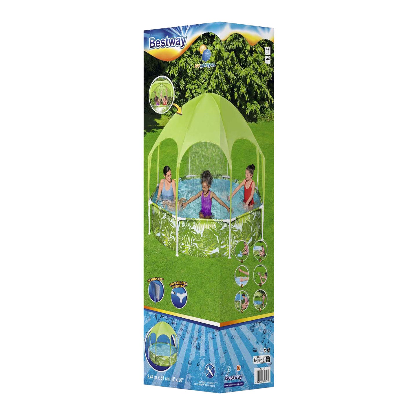 Bestway mijn eerste frame zwembad splash-in-shade speel rond met uv zonnescherm, 244cm