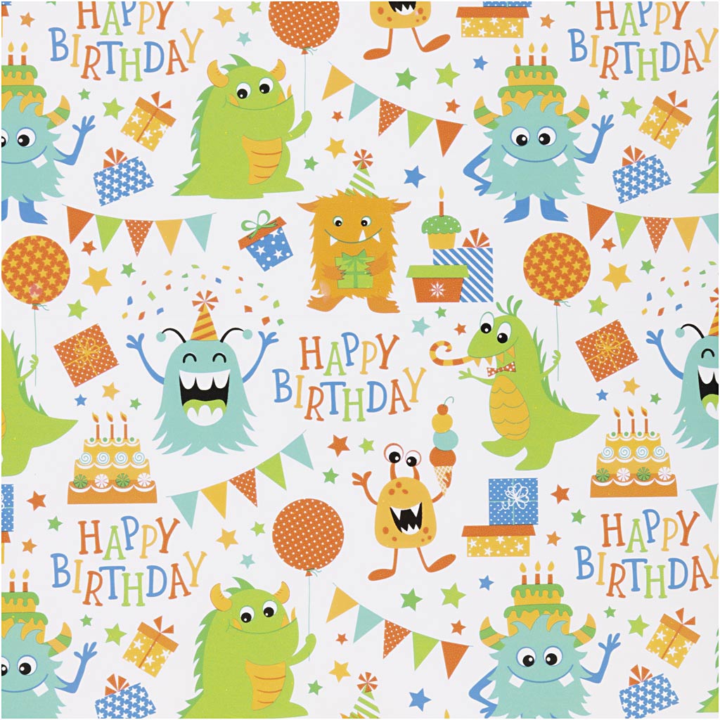 Inpakpapier, verjaardag, b: 50 cm, 80 gr, vrolijke kleuren, 100 m 1 rol