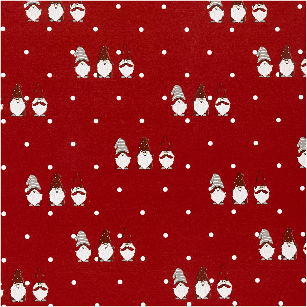Inpakpapier, scandinavische kerstkabouter, b: 50 cm, 80 gr, rood, 5 m 1 rol