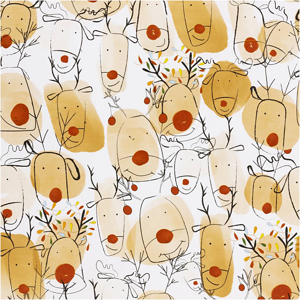 Inpakpapier, rendieren, b: 50 cm, 80 gr, beige, rood, 5 m 1 rol