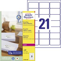Gerecycleerde etiketten voor laserprinters quickpeel lr7160-100 63,5x38,1mm
