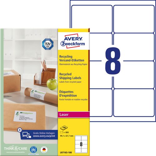 Gerecycleerde etiketten voor laserprinters quickpeel lr7165-100 99,1x67,7mm