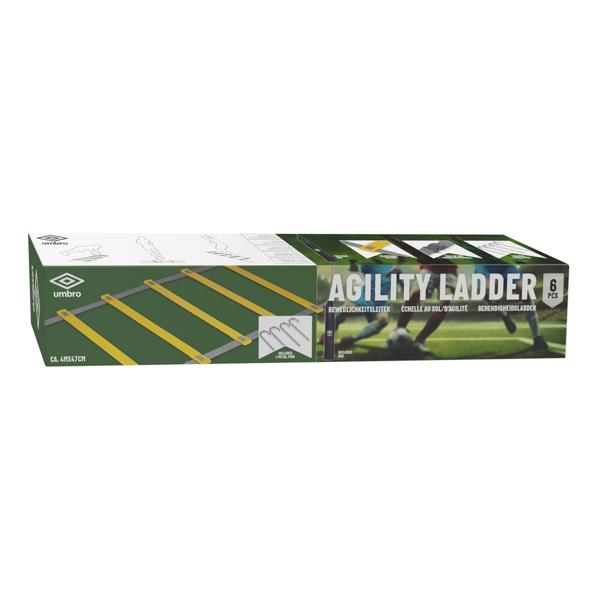 Umbro loopladder - 4 meter - speed ladder - agility ladder - voetbal trainingsmateriaal - incl. grondpinnen en opbergtas - geel