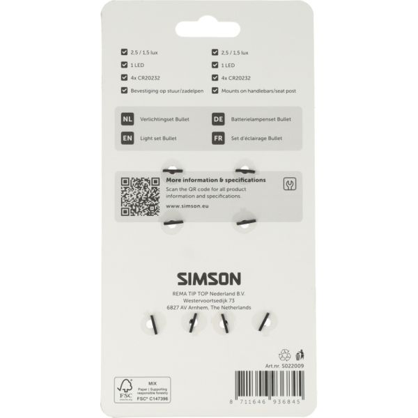 Simson verlichtingsset bullet batterij - zwart