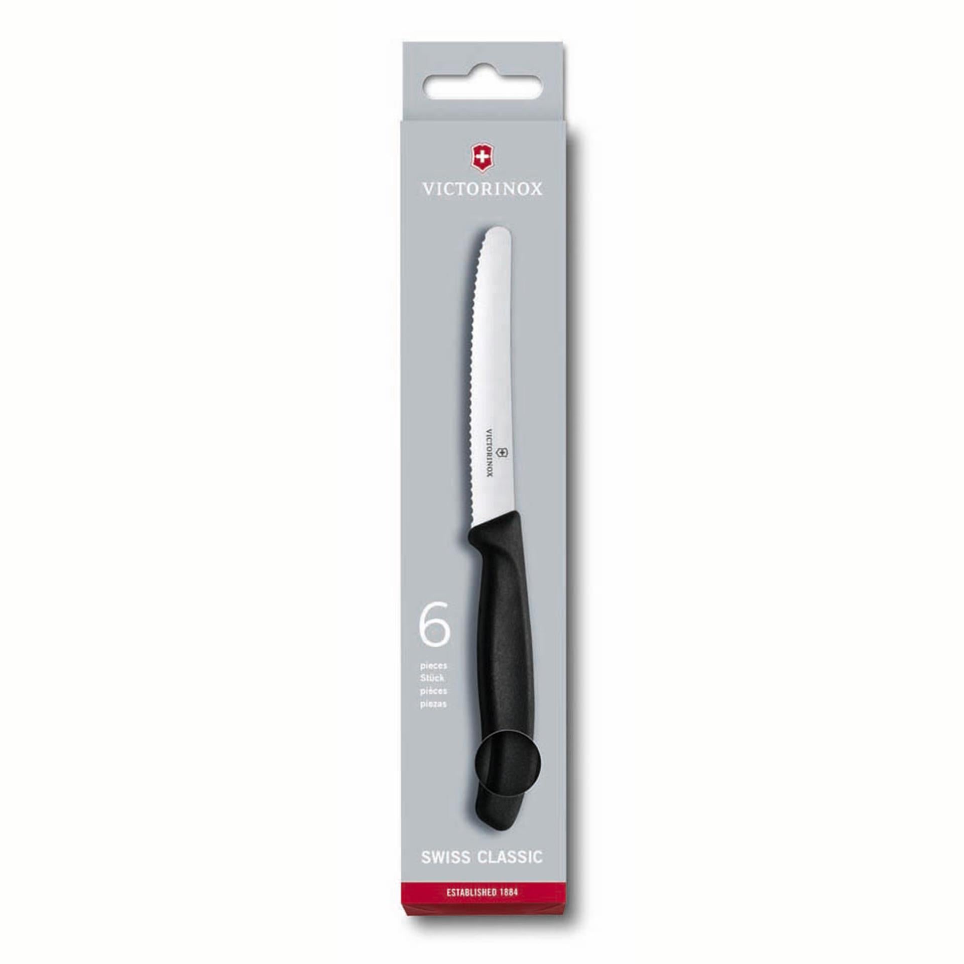 Victorinox tafel- tomatenmessen gekarteld zwart lemmet doos a 6 stuks