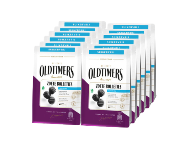 Oldtimers - drop - zoete bolletjes suikervrij - 12 zakjes - 100 gram