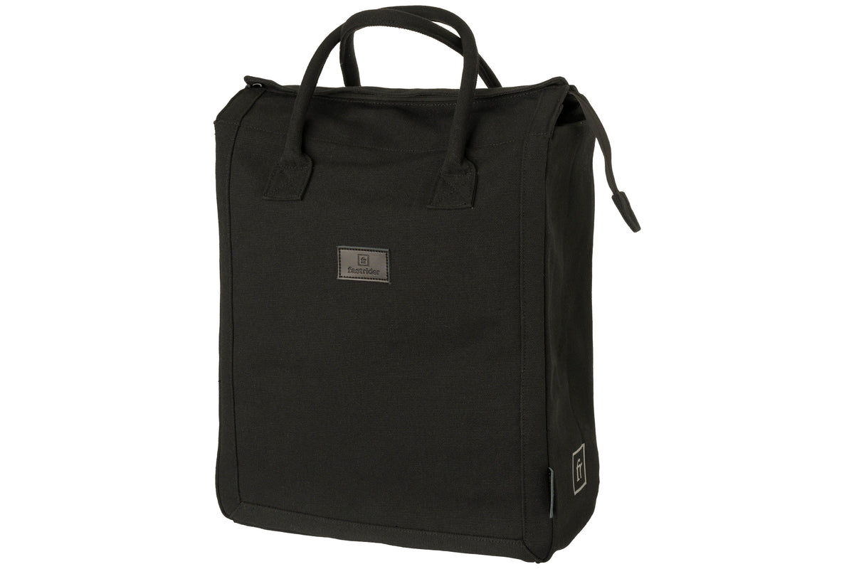 Fastrider classic - enkele fietstas - boodschappentas - 20l - waterafstotend waxed canvas - click en go systeem - reflecterend - zwart