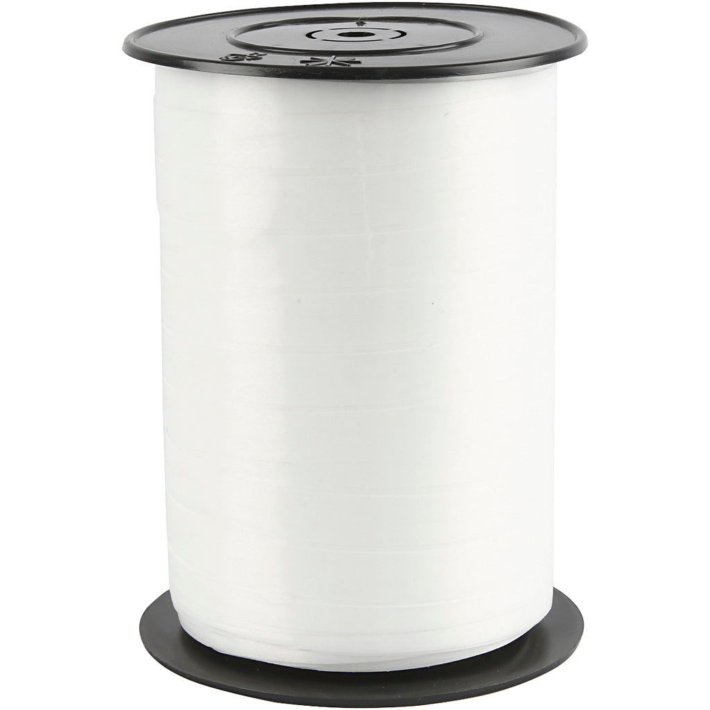 Cadeaulint, b: 10 mm, glossy, wit, 250 m 1 rol