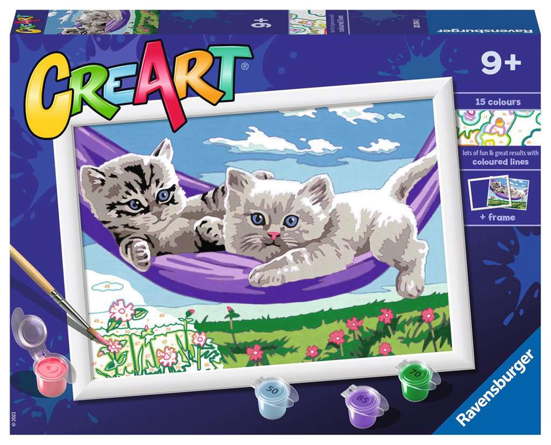 Ravensburger creart schilderen op aantal kittens in hangmat