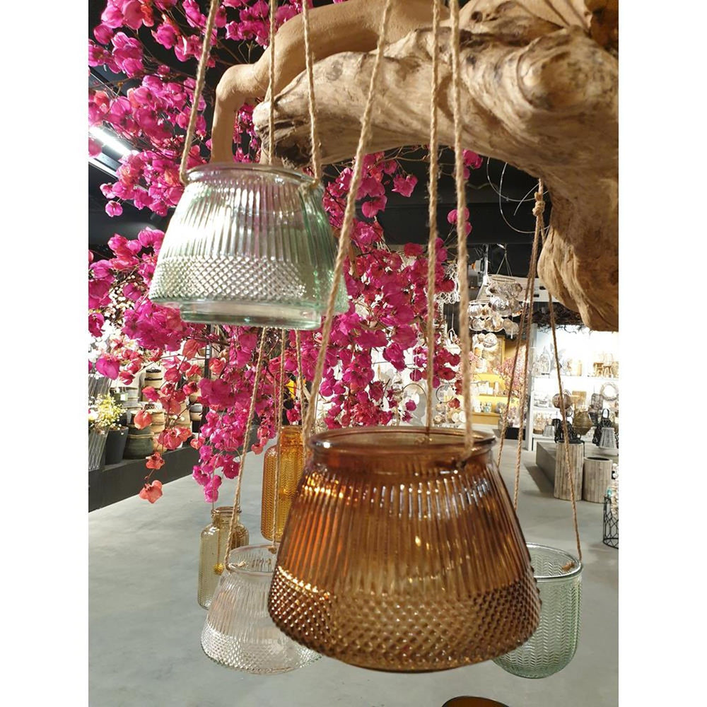 Hbx natural living hangende vaas lines ø11xh15cm groen