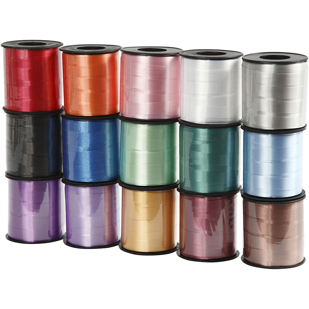 Cadeaulint, b: 10 mm, glossy, diverse kleuren, 15x50 m 1 doos