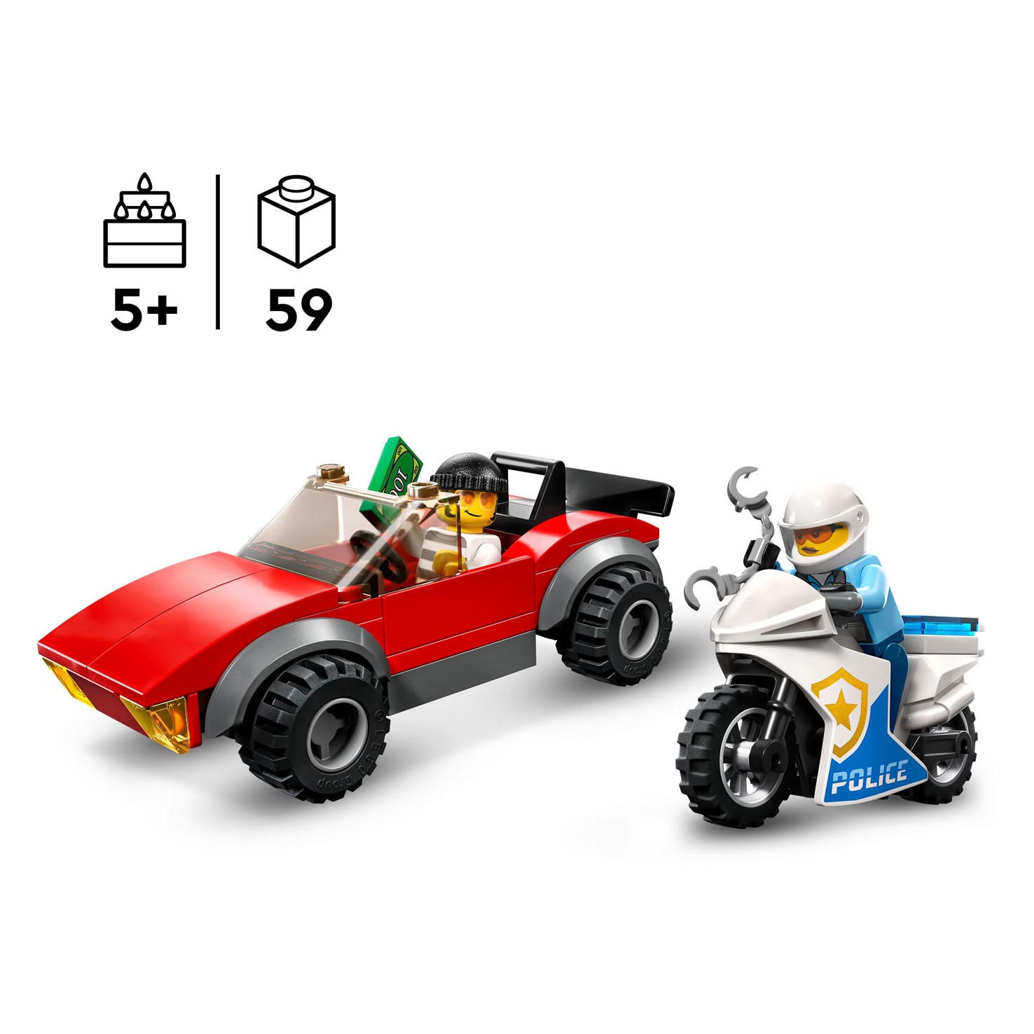 LEGO City 60392 Achtervolging Auto op Politiemotor