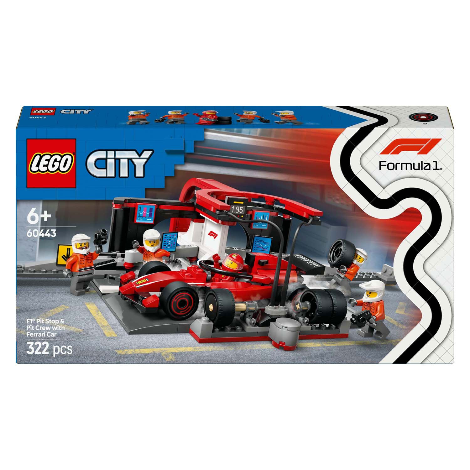 Lego city f1 pitstop en pitcrew met ferrari auto - 60443