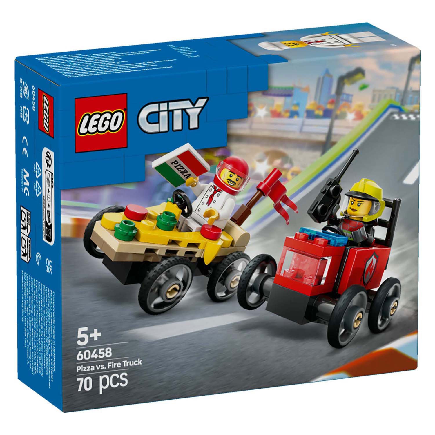 Lego city 60458 raceautopakket: pizzabestelwagen vs. brandweerauto