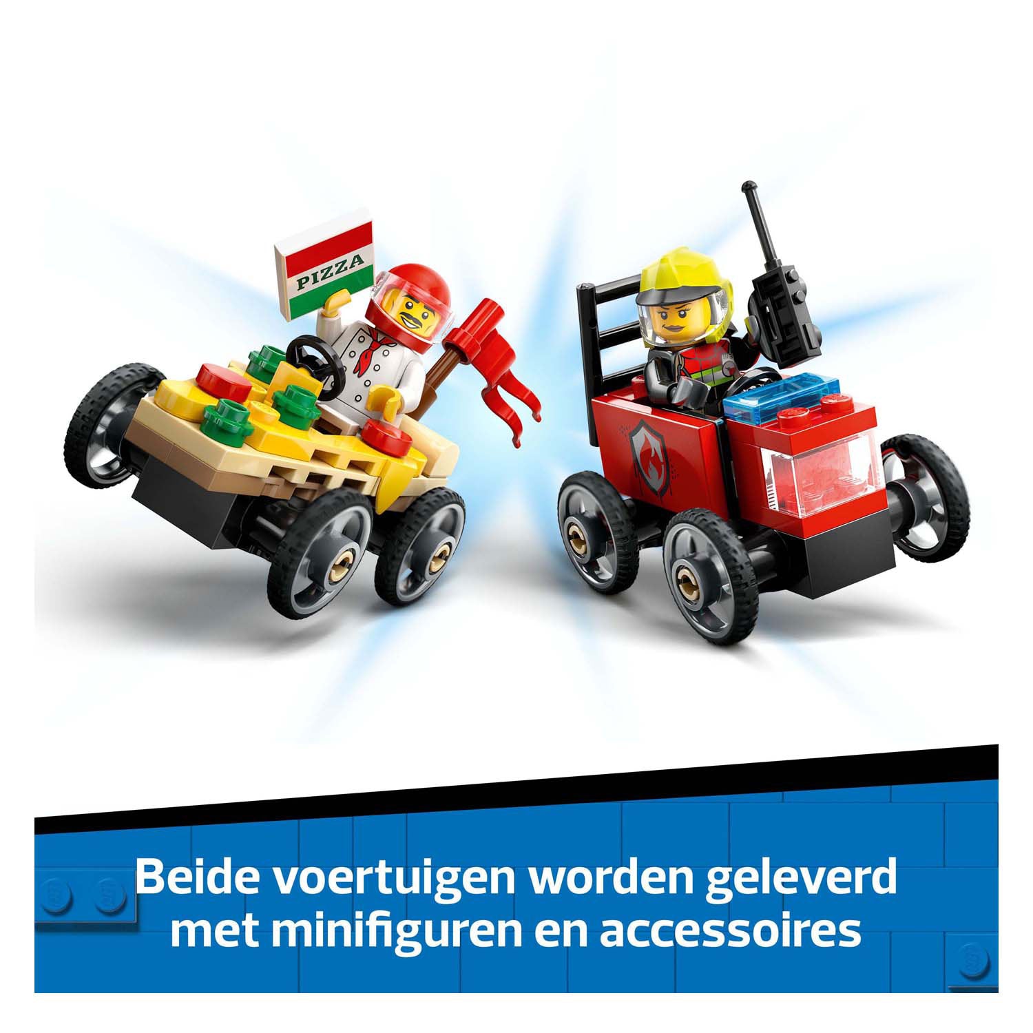 Lego city 60458 raceautopakket: pizzabestelwagen vs. brandweerauto
