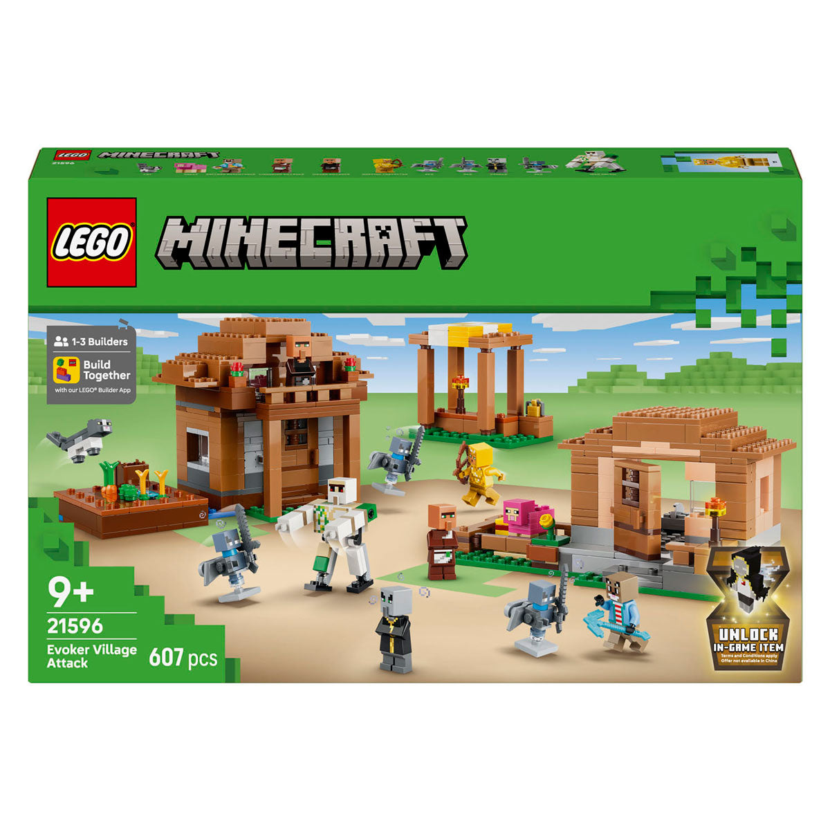 Lego minecraft oproeper dorpsaanval speelgoed voor kinderen met 11 figuren uit de videogame 21596