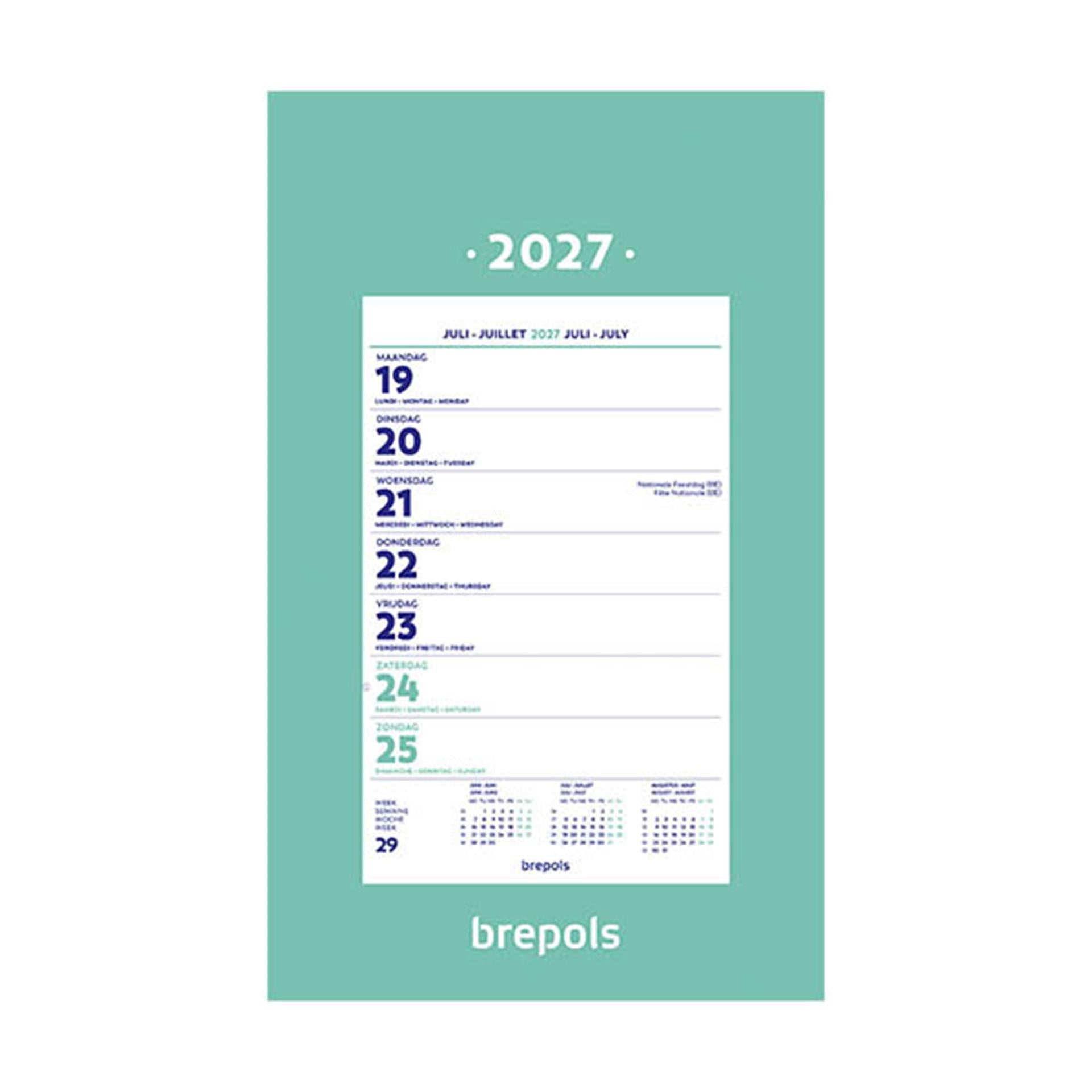 Brepols wandkalender weekkalender 2027 gelijmd 19x34cm