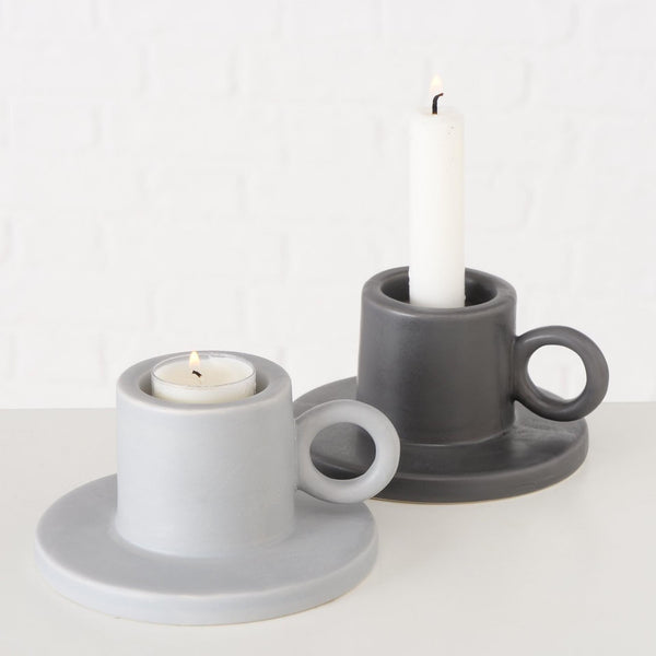 Boltze home kandelaar bryona blakertje h7cm van steen wit grijs voor waxine of dinerkaars