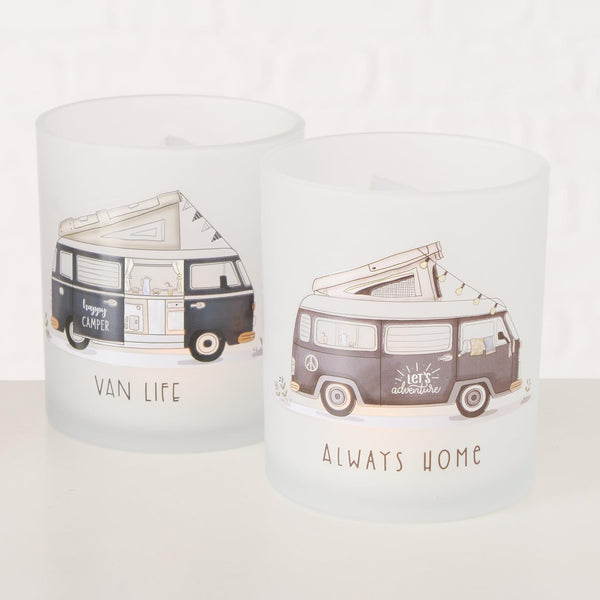 Boltze home theelichthouder glas vanlife-2 delige set groot en klein