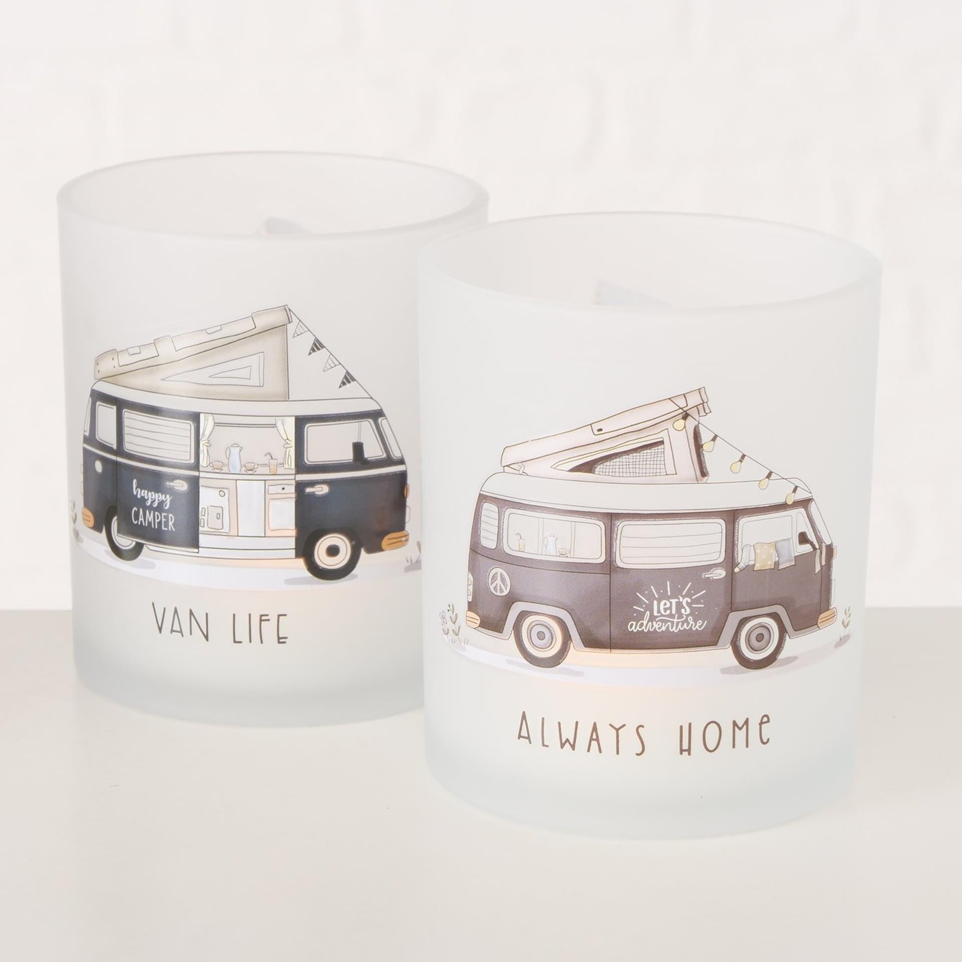 Boltze home theelichthouder glas 2-delig camper